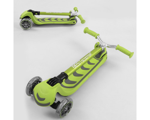 Самокат Best Scooter Y-00436. Складане алюмінієве кермо, 4 PU колеса з підсвічуванням. Салатовий