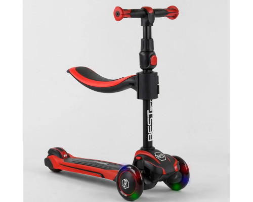 Дитячий самокат Best Scooter JS-10711. З сидінням, алюмінієве кермо, 3 PU колеса з підсвічуванням. Червоний