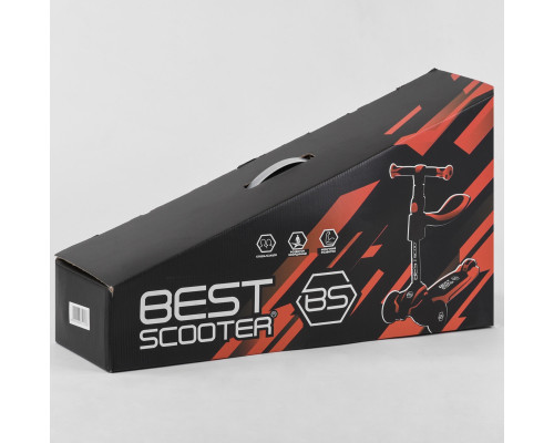 Дитячий самокат Best Scooter JS-10711. З сидінням, алюмінієве кермо, 3 PU колеса з підсвічуванням. Червоний