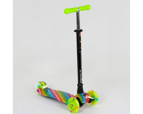 Дитячий самокат Best Scooter A 25601. Пластмасовий, 4 PU колеса з підсвічуванням. Салатовий