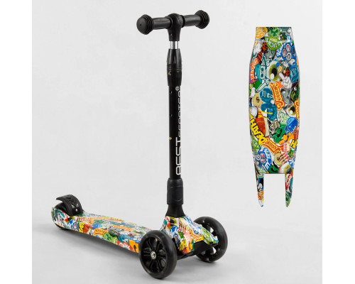 Дитячий самокат Best Scooter 32-655 MAXI. Складане алюмінієве кермо, 3 PU колеса з підсвічуванням. Білий