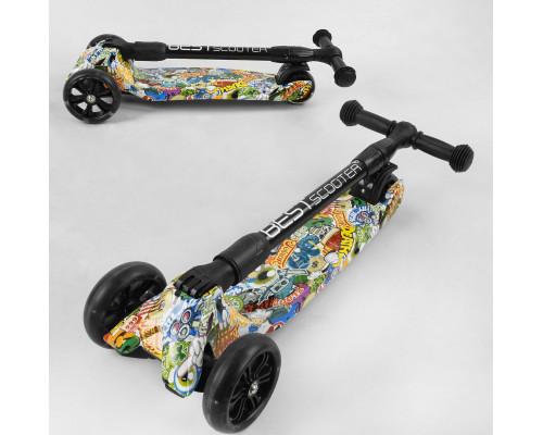 Дитячий самокат Best Scooter 32-655 MAXI. Складане алюмінієве кермо, 3 PU колеса з підсвічуванням. Білий
