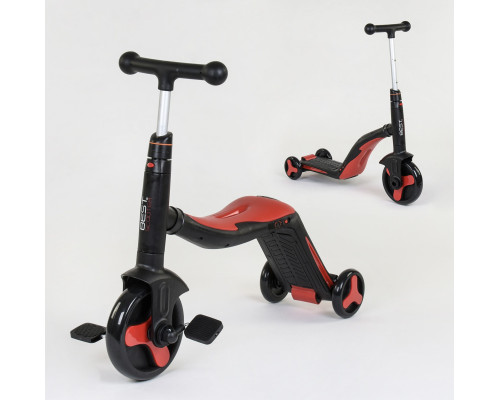 Дитячий самокат 3в1 Best Scooter JT 28288. Самокат-біговець, світло, 8 мелодій, колеса PU. Червоний