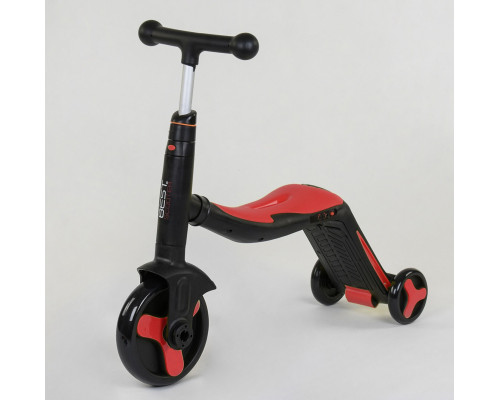 Дитячий самокат 3в1 Best Scooter JT 28288. Самокат-біговець, світло, 8 мелодій, колеса PU. Червоний