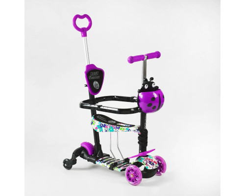 Самокат 5-1 Best Scooter LS-19029. З дод. колесами, захисний бампер, 3 PU колеса із підсвічуванням. Фіолетовий