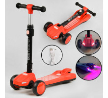 Дитячий самокат Best Scooter LT-12857. Парогенератор, звук машини, світло, музика, 3 PU колеса. Помаранчевий