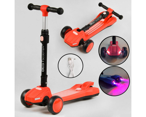 Дитячий самокат Best Scooter LT-12857. Парогенератор, звук машини, світло, музика, 3 PU колеса. Помаранчевий