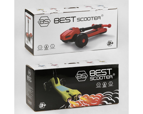 Дитячий самокат Best Scooter LT-12857. Парогенератор, звук машини, світло, музика, 3 PU колеса. Помаранчевий