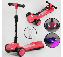 Дитячий самокат Best Scooter LT-11746. Парогенератор, звук машини, світло, музика, 3 PU колеса. Рожевий