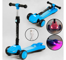 Дитячий самокат Best Scooter LT-10635. Парогенератор, звук машини, світло, музика, 3 PU колеса. Блакитний