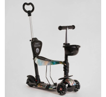 Самокат 5в1 Best Scooter 30605. Абстракція, 3 PU колеса з підсвічуванням. Чорний