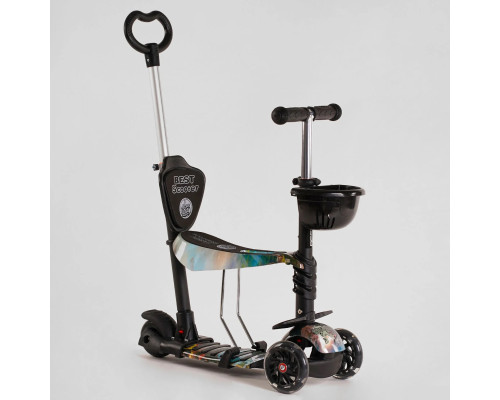 Самокат 5в1 Best Scooter 30605. Абстракція, 3 PU колеса з підсвічуванням. Чорний