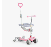 Дитячий самокат 5в1 Skyper J-07905. Підсвічування платформи, музика, 3 PU колеса зі світлом. Рожевий