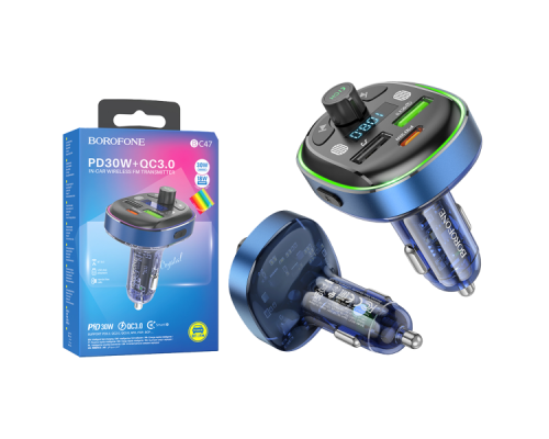 FM-модулятор BC47 BOROFONE BC47 PD30W+QC3.0 Синій
