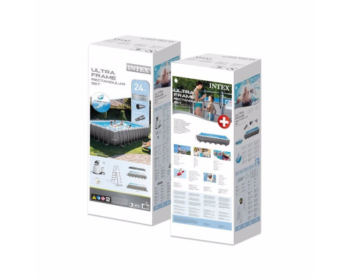Прямокутний басейн каркасний Intex 26364. Фільтр, сходи, підстилка, тент-кришка. 732x366x132см 31805л