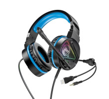 Геймерські навушники HOCO W104 Drift з мікрофоном LED підсвічуванням, Blue