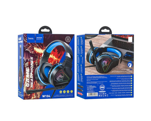 Геймерські навушники HOCO W104 Drift з мікрофоном LED підсвічуванням, Blue