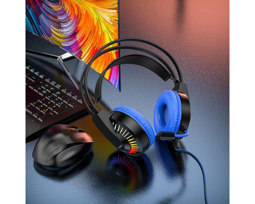 HOCO W105 Joyful Gaming Ігрові Навушники з Мікрофоном і LED Підсвічуванням (Чорно-Сині)