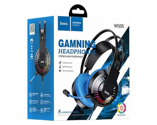 HOCO W105 Joyful Gaming Ігрові Навушники з Мікрофоном і LED Підсвічуванням (Чорно-Сині)