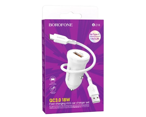 Зарядний пристрій Borofone BZ18 Type-C QC3.0 White