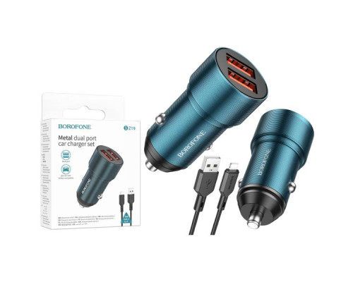 Зарядний пристрій Borofone BZ19 lightning (2USB/2.4A) Blue