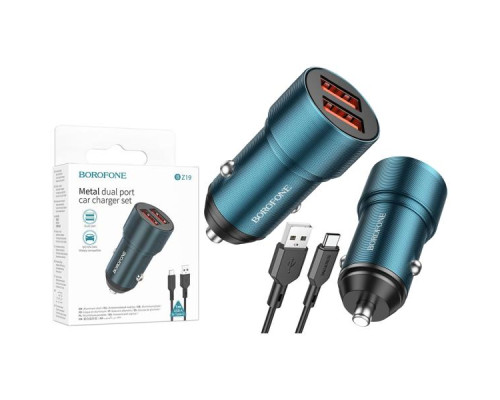 Зарядний пристрій Borofone BZ19 Type-C (2USB/2.4A) Blue