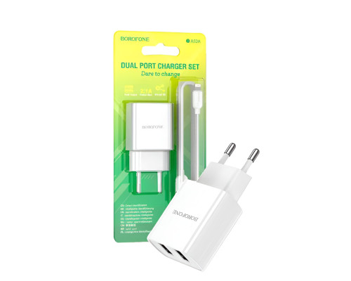 Зарядний пристрій BOROFONE BA53A (2USB 2.1A) Lightning