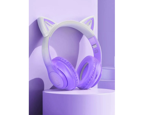 Бездротові Bluetooth навушники HOCO Cat ears W42 з вушками та підсвіткою Бузковий
