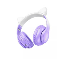 Бездротові Bluetooth навушники HOCO Cat ears W42 з вушками та підсвіткою Бузковий