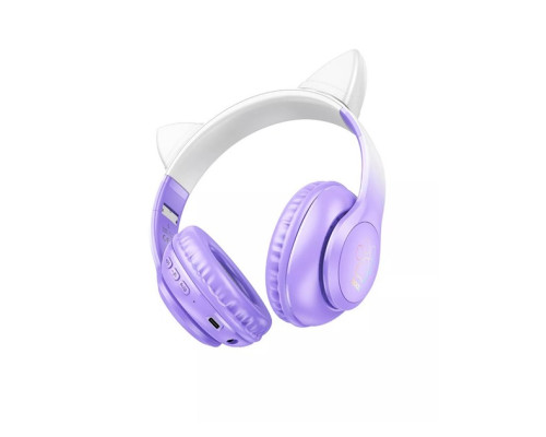 Бездротові Bluetooth навушники HOCO Cat ears W42 з вушками та підсвіткою Бузковий