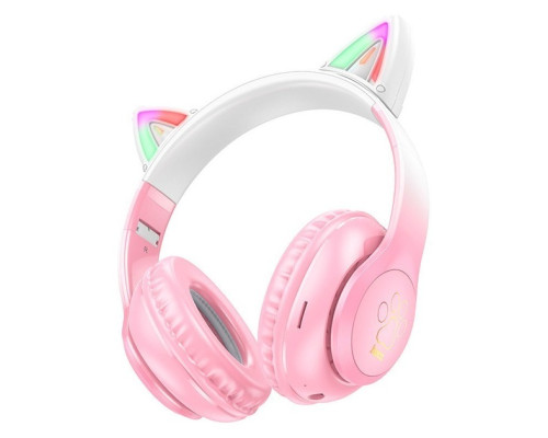 Бездротові Bluetooth навушники HOCO Cat ears W42 з вушками та підсвіткою Рожевий