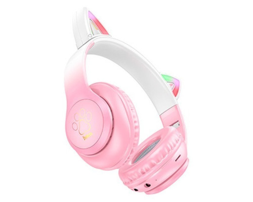 Бездротові Bluetooth навушники HOCO Cat ears W42 з вушками та підсвіткою Рожевий