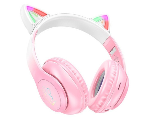 Бездротові Bluetooth навушники HOCO Cat ears W42 з вушками та підсвіткою Рожевий