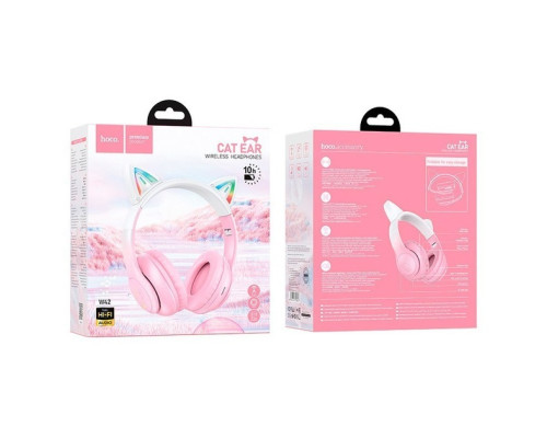 Бездротові Bluetooth навушники HOCO Cat ears W42 з вушками та підсвіткою Рожевий