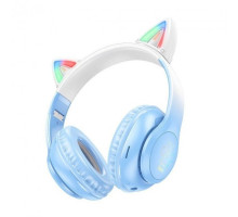 Бездротові Bluetooth навушники HOCO Cat ears W42 з вушками та підсвіткою Синій