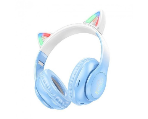 Бездротові Bluetooth навушники HOCO Cat ears W42 з вушками та підсвіткою Синій