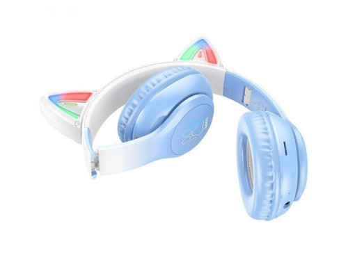 Бездротові Bluetooth навушники HOCO Cat ears W42 з вушками та підсвіткою Синій