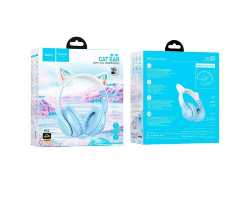 Бездротові Bluetooth навушники HOCO Cat ears W42 з вушками та підсвіткою Синій