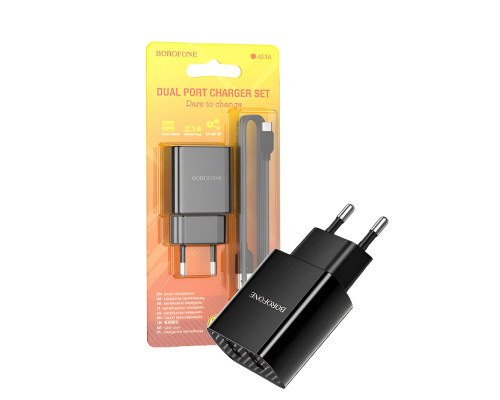 Мережевий зарядний пристрій блок Borofone BA53A (2USB/2.1A) з кабелем Type-C 
