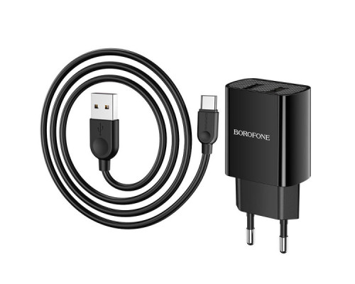 Мережевий зарядний пристрій блок Borofone BA53A (2USB/2.1A) з кабелем Type-C 