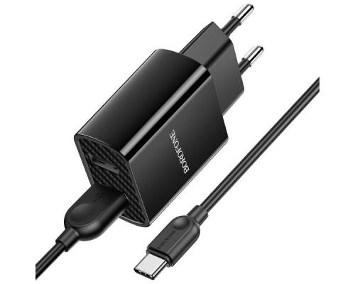 Мережевий зарядний пристрій блок Borofone BA53A (2USB/2.1A) з кабелем Type-C 