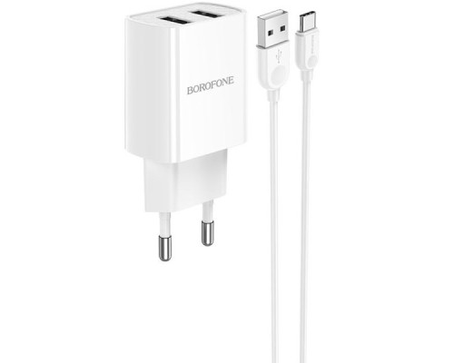 Мережевий зарядний пристрій блок Borofone BA53A (2USB/2.1A) з кабелем Type-C 