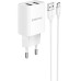 Мережевий зарядний пристрій блок Borofone BA53A (2USB/2.1A) з кабелем Type-C 