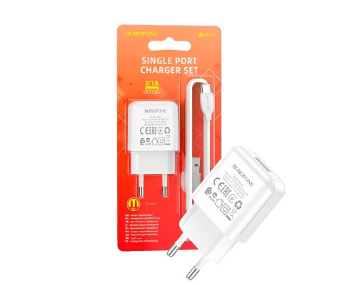 Мережевий зарядний пристрій Borofone BA64A (1USB/2.1A) + кабель Type-c