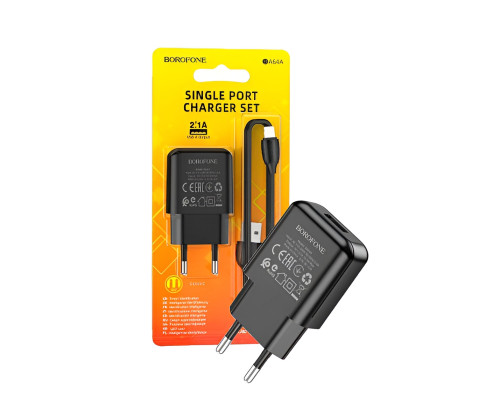 Мережевий зарядний пристрій Borofone BA64A (1USB/2.1A) + кабель Lightning