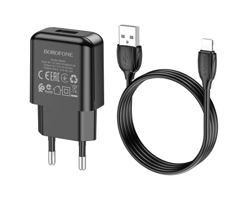 Мережевий зарядний пристрій Borofone BA64A (1USB/2.1A) + кабель Lightning