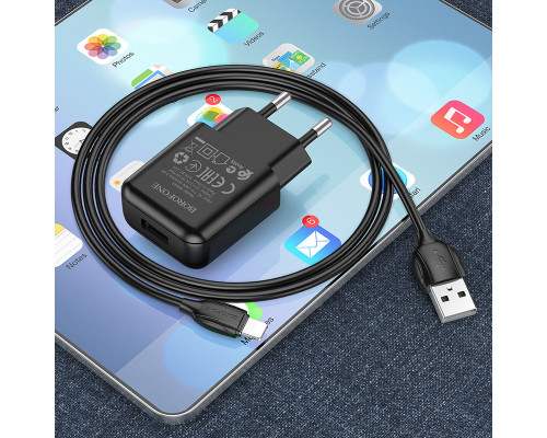 Мережевий зарядний пристрій Borofone BA64A (1USB/2.1A) + кабель Lightning