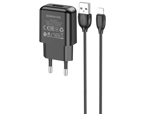Мережевий зарядний пристрій Borofone BA64A (1USB/2.1A) + кабель Lightning