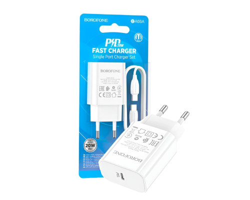 Мережевий зарядний пристрій Borofone BA65A Single PD20W з кабелем Type-C to Type-C