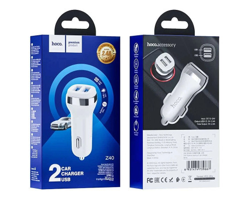 Зарядний пристрій HOCO Z40 (2 USB/2,4A) White
